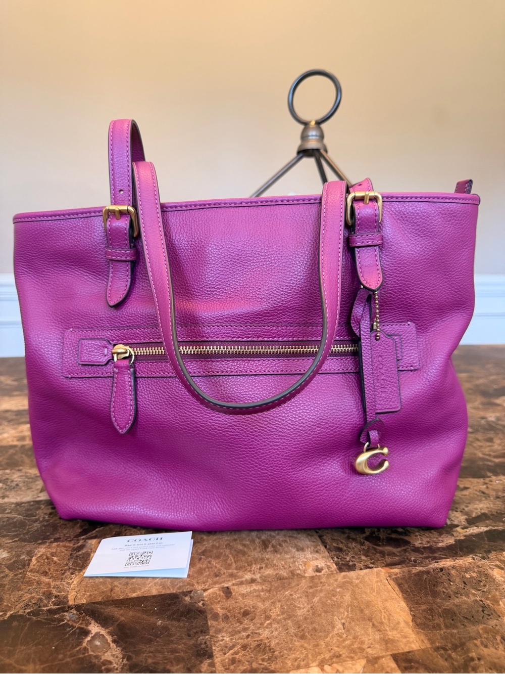 Coach Plum Pebbled Leather Taylor Tote Bag with Gold Hardware